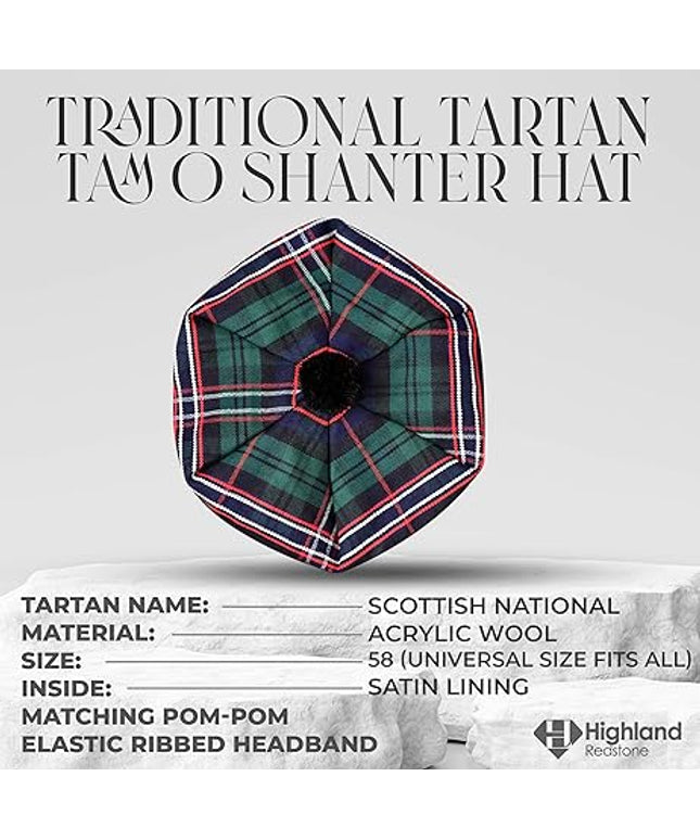 Tam O'Shanter Hat with Pompom | Scottish National Tartan
