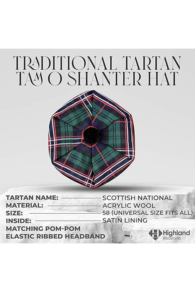 Tam O'Shanter Hat with Pompom | Scottish National Tartan