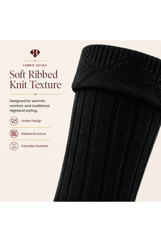 Comfortable Wool Blend Black Kilt Hose | High-Quality Kilt Socks