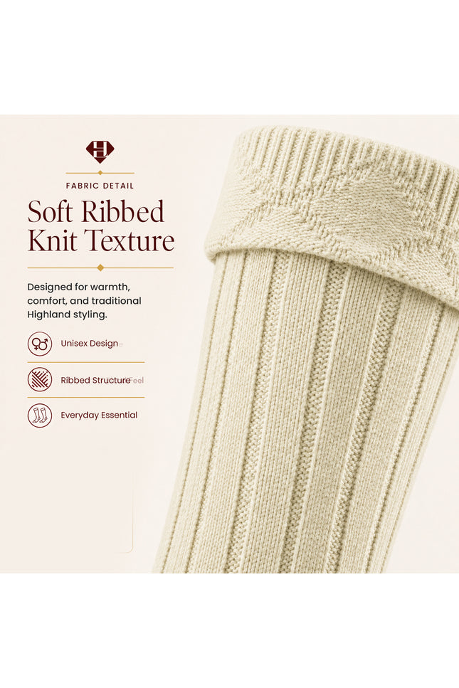 Comfortable Wool Blend Cream Kilt Hose | High-Quality Kilt Socks