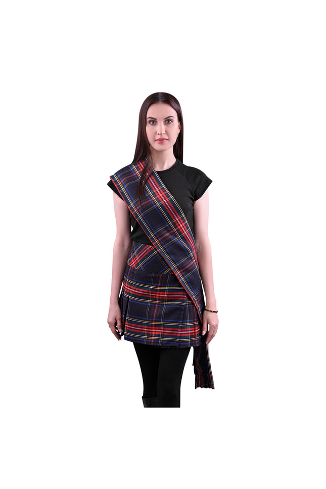 Women's Sash in Black Stewart Tartan