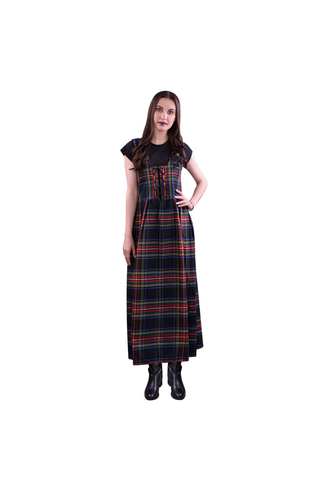Women's Scottish Highland Dress - Long Tartan Dress | Black Stewart