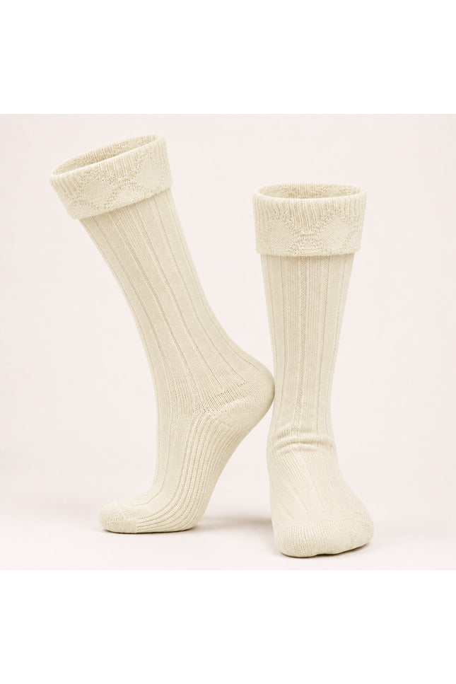 Comfortable Wool Blend Cream Kilt Hose | High-Quality Kilt Socks