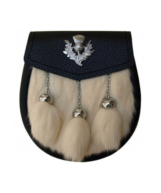 Elegant Semi-Formal Rabbit Fur Sporran with Thistle Badge