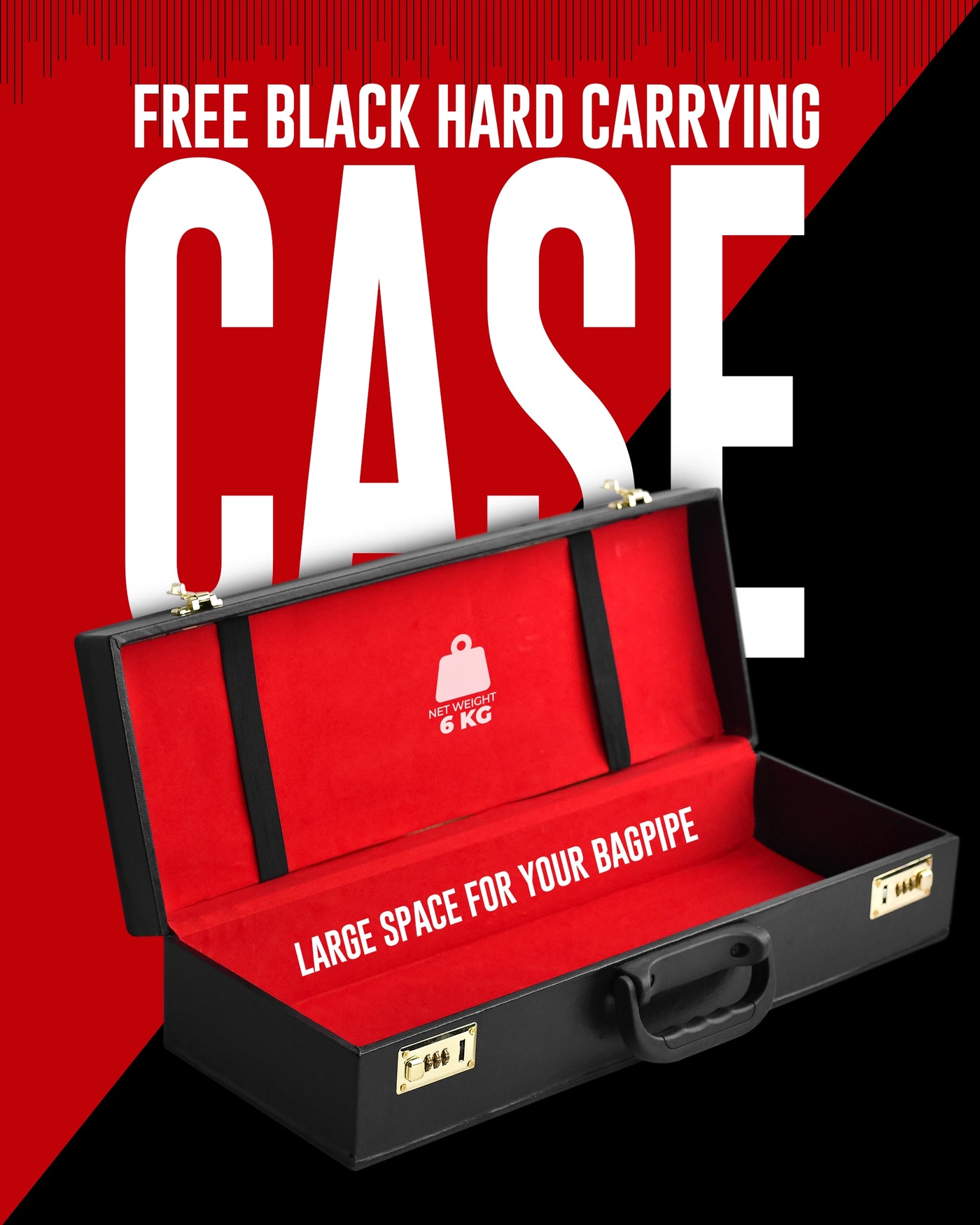 Full Size Rosewood  Bagpipe| Lead-Free Glossy Black Finish | Gold-Engraved Mounts & Ferrules | Hard Case | Premium Reeds + FREE Practice Chanter