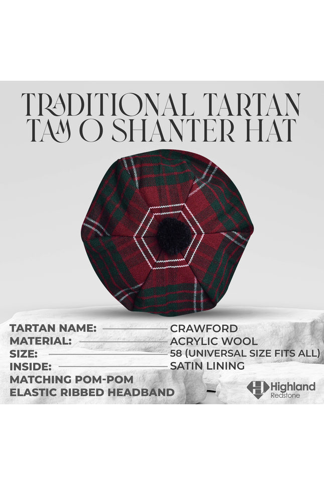 Tam O'Shanter Hat with Pompom in Crawford Tartan