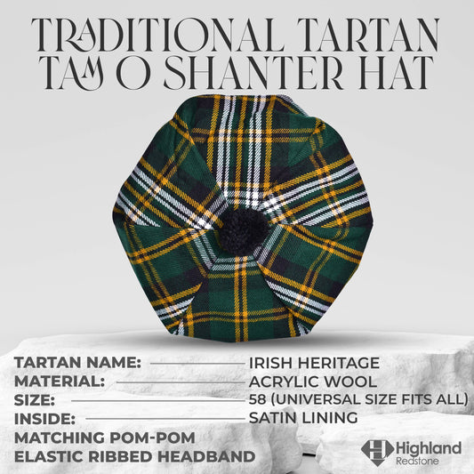 Tam O'Shanter Hat with Pompom in Irish Heritage Tartan