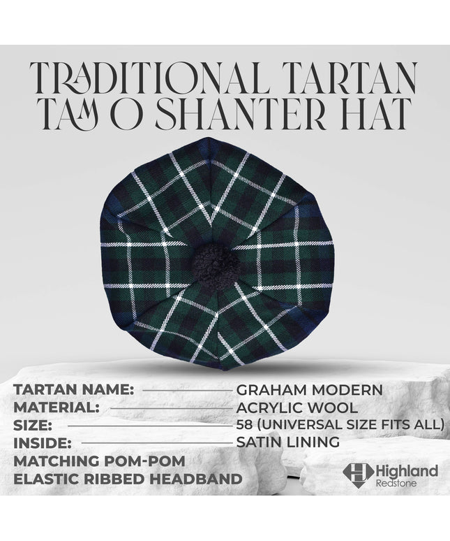 Tam O'Shanter Hat with Pompom in Graham Modern Tartan