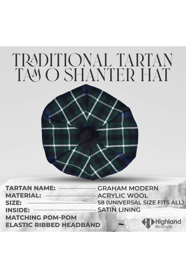 Tam O'Shanter Hat with Pompom in Graham Modern Tartan