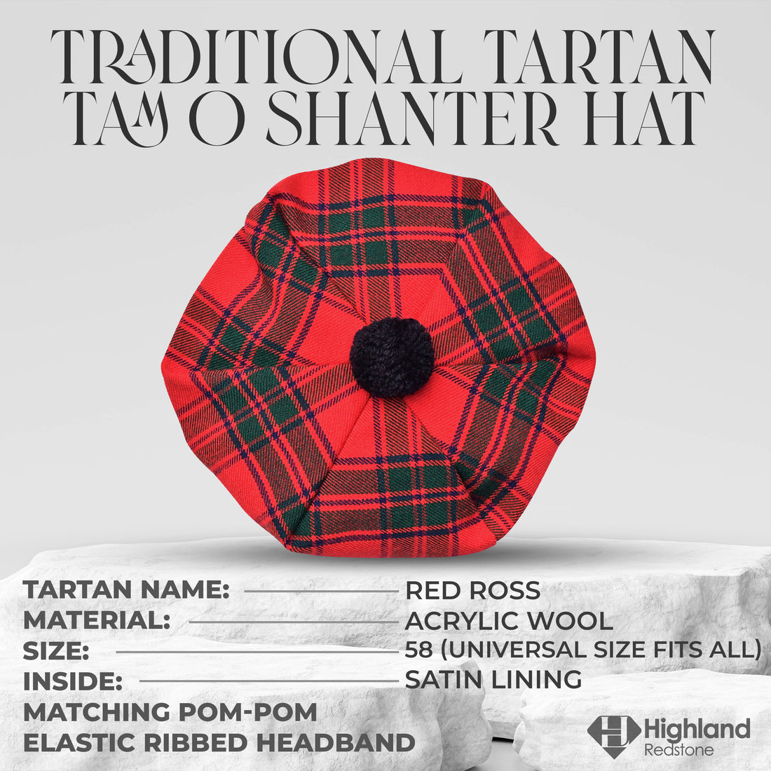 Tam O_Shanter Hat with Pompom (Red Ross)
