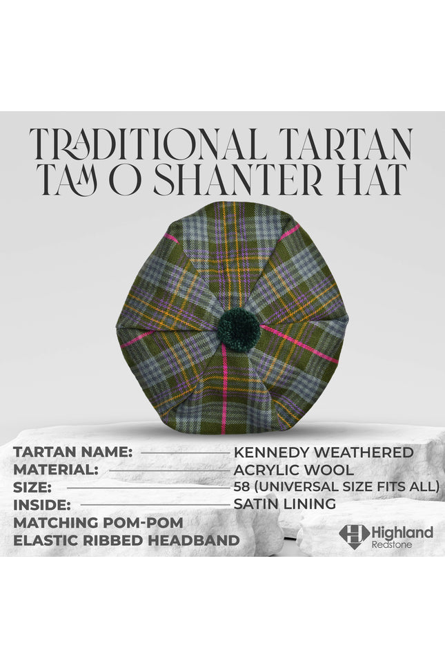 Tam O'Shanter Hat with Pompom in Kennedy Weathered Tartan