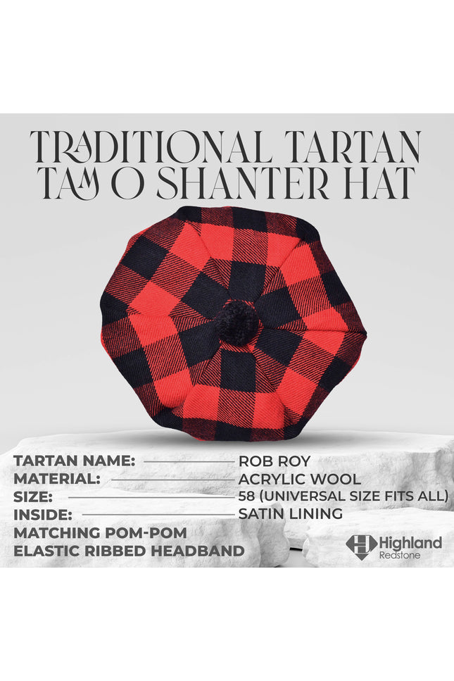 Tam O'Shanter Hat with Pompom in Rob Roy Tartan