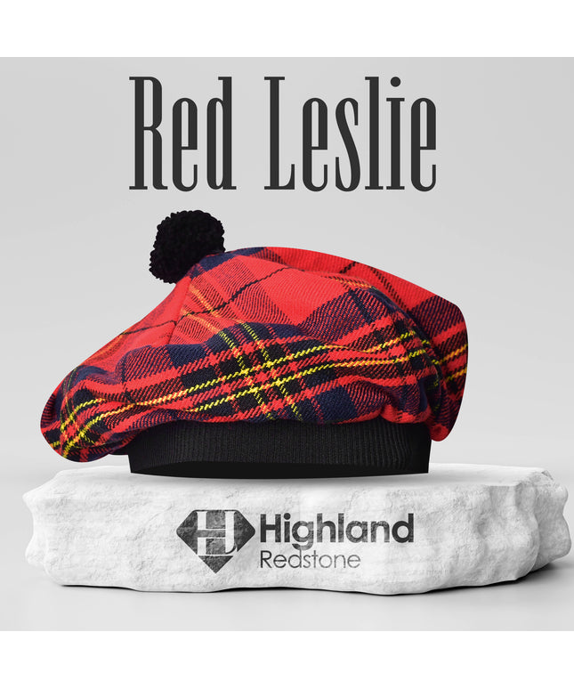 Tam O'Shanter Hat with Pompom in Red Leslie Tartan