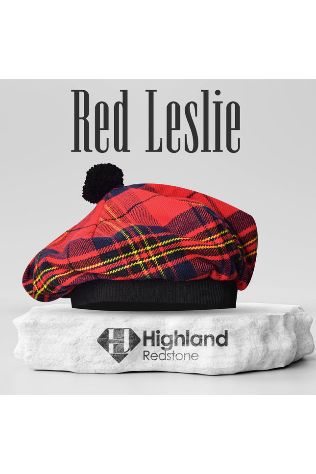 Tam O'Shanter Hat with Pompom in Red Leslie Tartan
