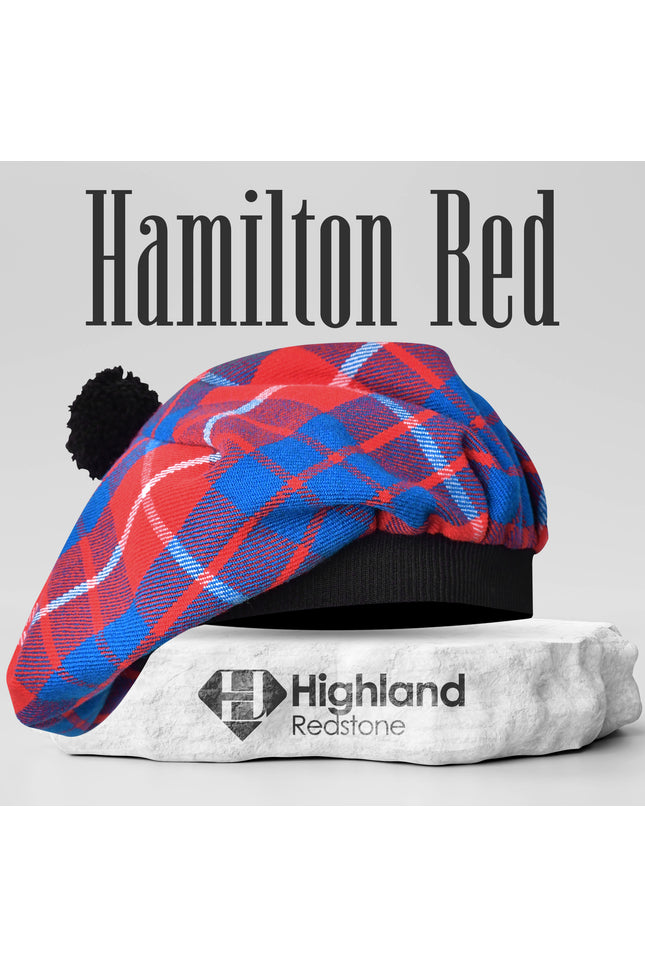 Tam O'Shanter Hat with Pompom in Hamilton Red Tartan