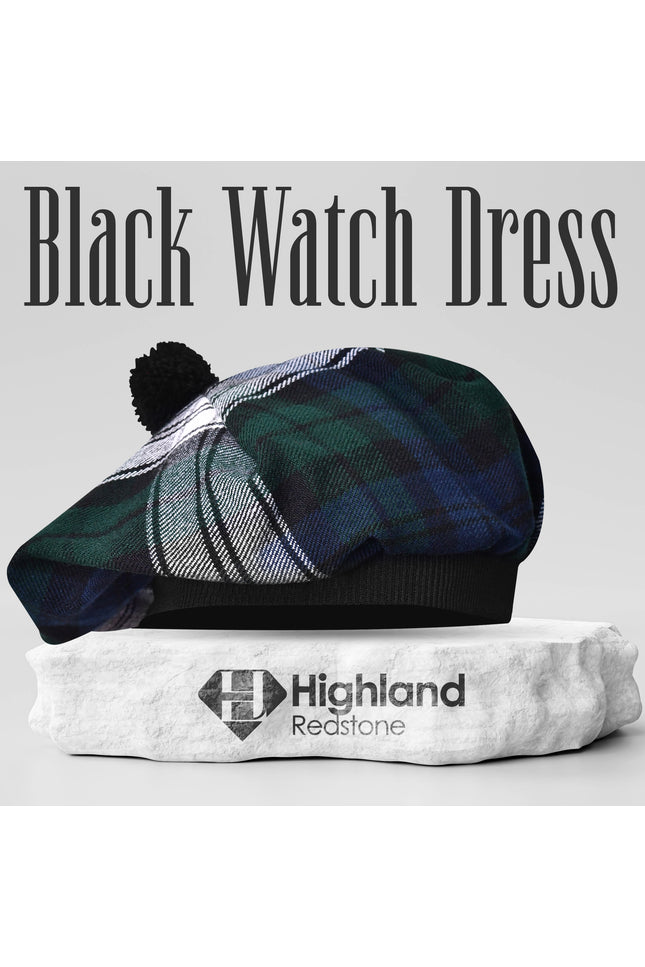 Tam O'Shanter Hat with Pompom in Black Watch Dress Tartan