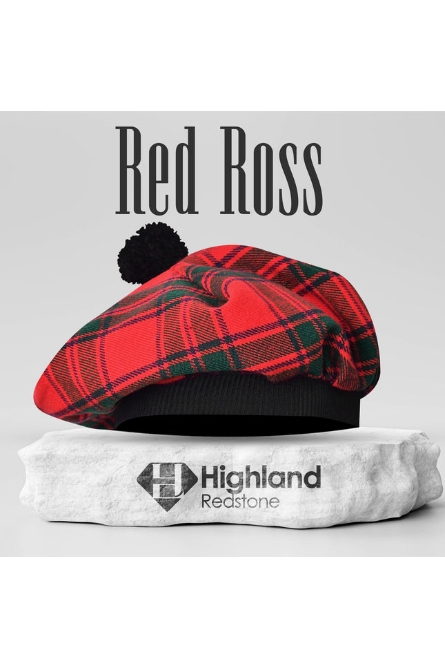 Tam O'Shanter Hat with Pompom in Red Ross Tartan