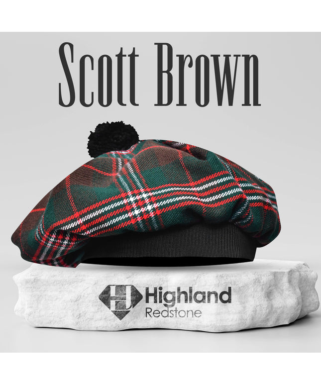 Scott Brown Tam O'Shanter hat with pompom, traditional Scottish cap