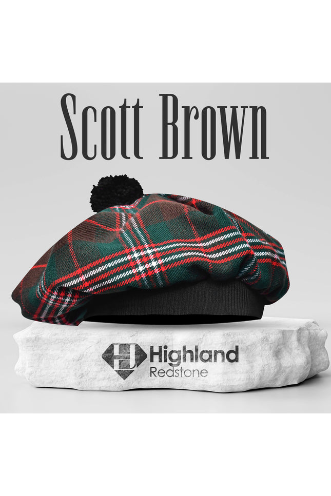 Scott Brown Tam O'Shanter hat with pompom, traditional Scottish cap
