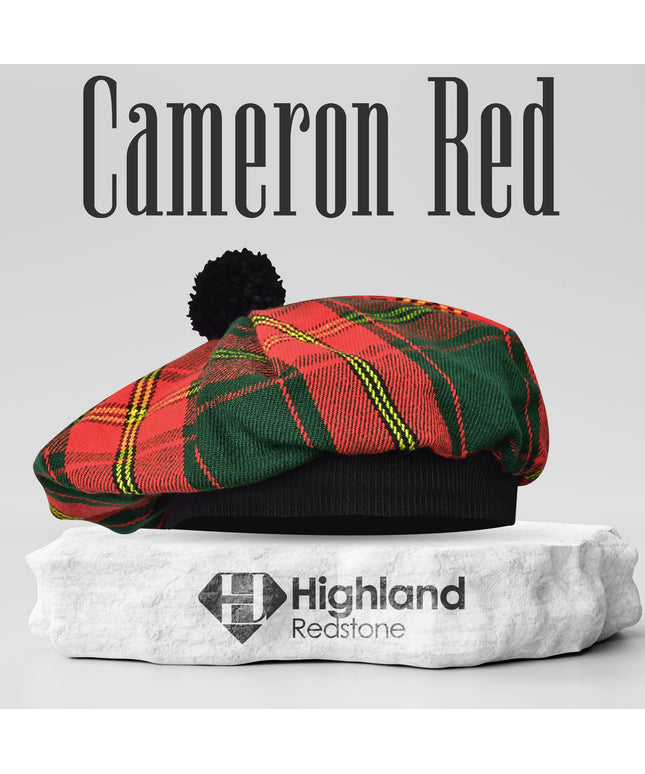 Tam O'Shanter Hat with Pompom in Cameron Red Tartan