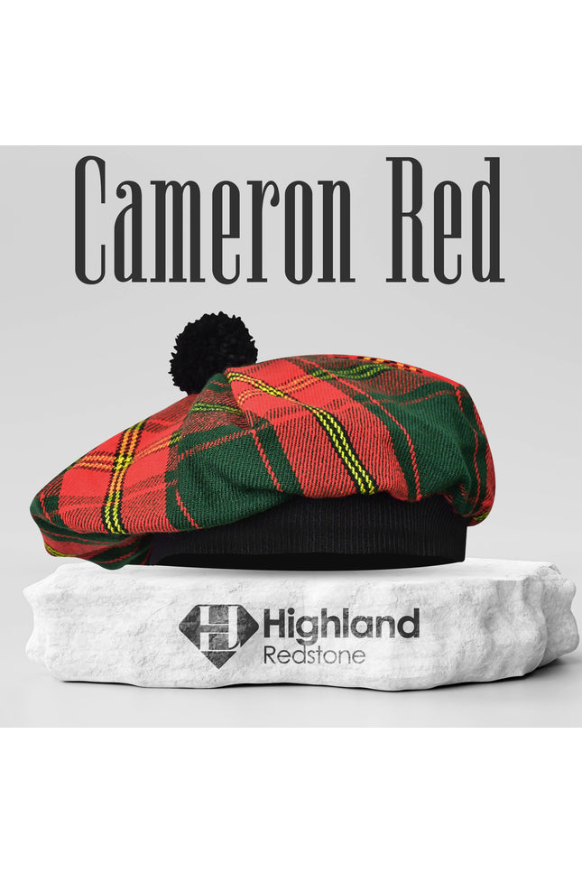 Tam O'Shanter Hat with Pompom in Cameron Red Tartan